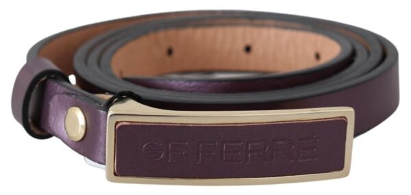 GF Ferre Elegant Maroon Leather Belt with Gold-Tone Buckle - Image 3