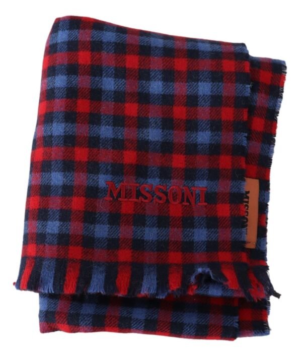 Missoni Chic Check Pattern Wool Scarf with Logo Embroidery - Image 4