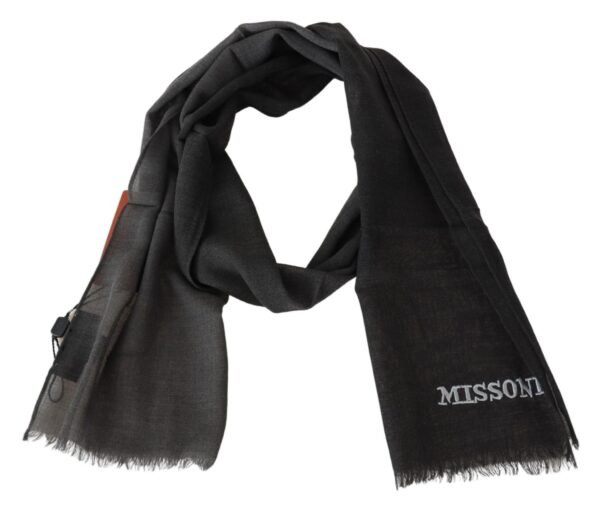 Missoni Elegant Black Wool Scarf with Embroidered Logo - Image 3