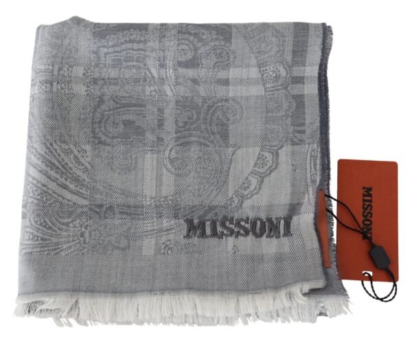 Missoni Chic Unisex Gray Wool Scarf with Logo Embroidery - Image 4