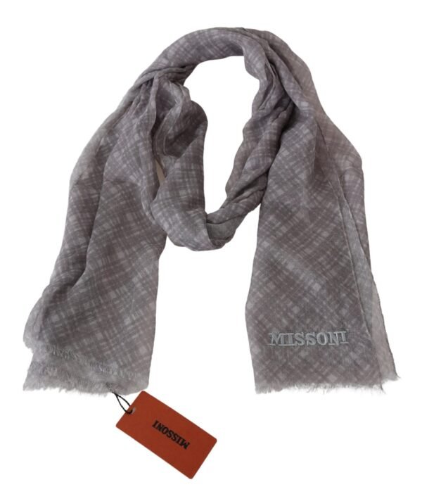 Missoni Elegant Wool Silk Blend Plaid Scarf - Image 3