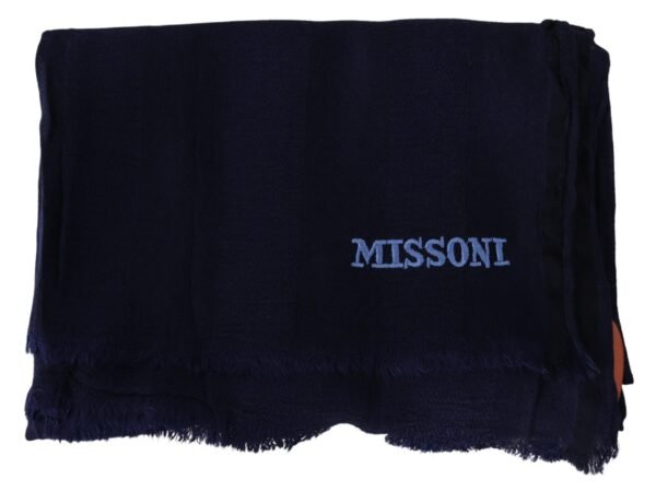 Missoni Elegant Blue Wool Scarf with Embroidered Logo - Image 3