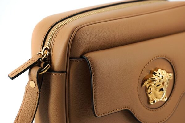 Versace Elegant Brown Leather Camera Case Shoulder Bag - Image 3