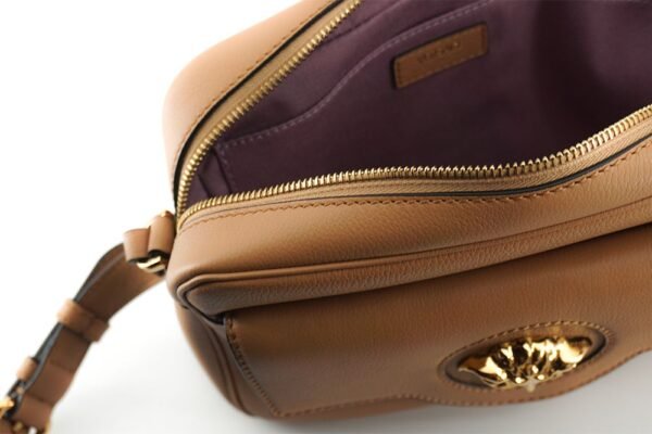 Versace Elegant Brown Leather Camera Case Shoulder Bag - Image 4