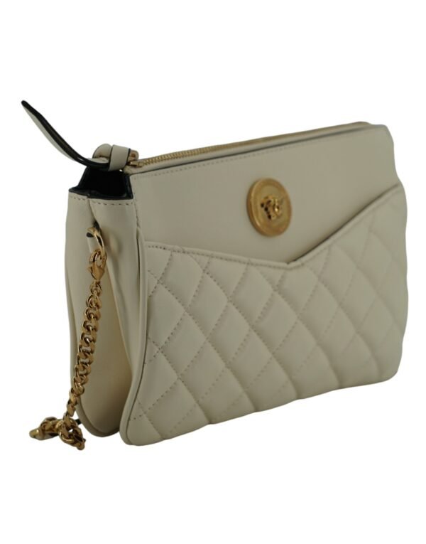 Versace Elegant White Lamb Leather Crossbody Pouch - Image 3