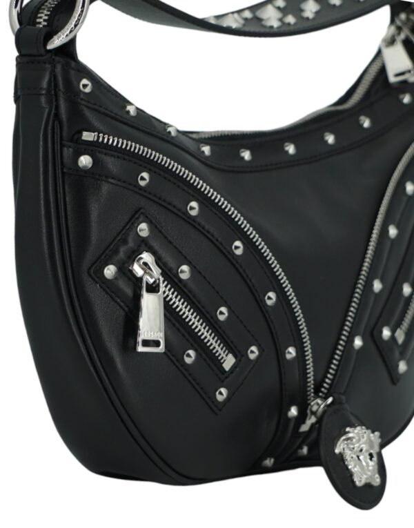 Versace Elegant Black Leather Hobo Shoulder Bag - Image 3