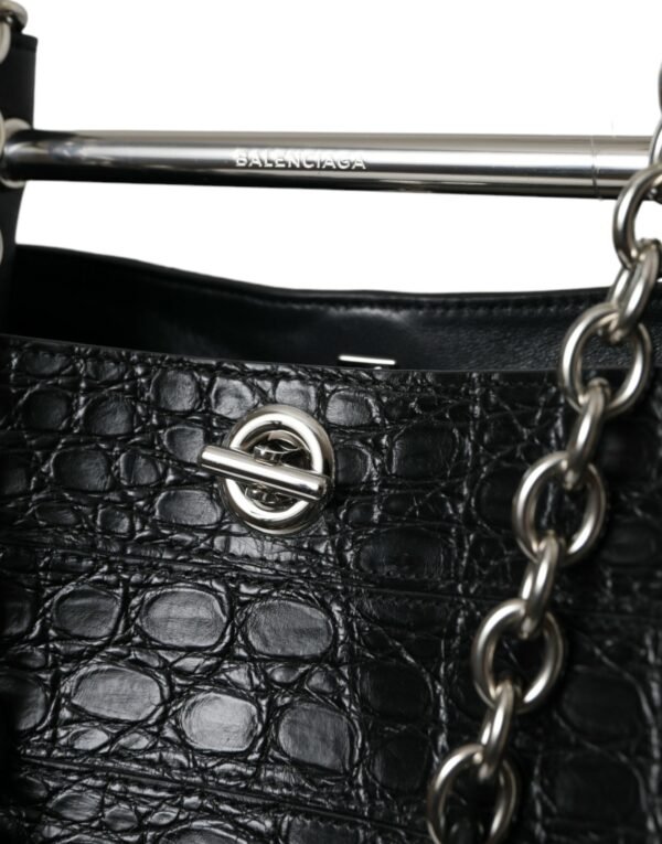 Balenciaga Elegant Black Crocodile Leather Maxi Bucket Bag - Image 4