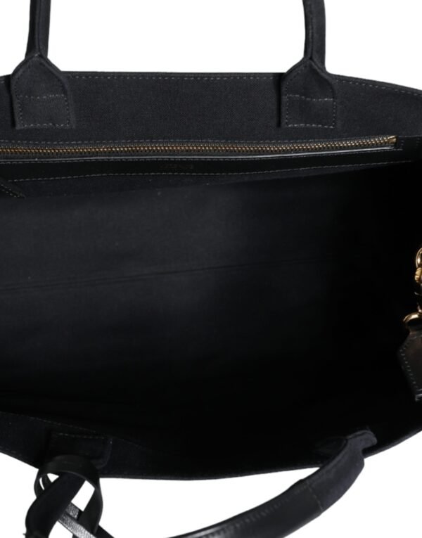 Versace Black Top Handle Canvas Leather Logo Crossbody Tote Bag - Image 8