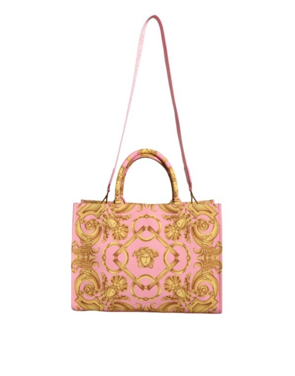 Versace Pink Printed Large Fabric Leather Shopping Tote Bag - Image 2