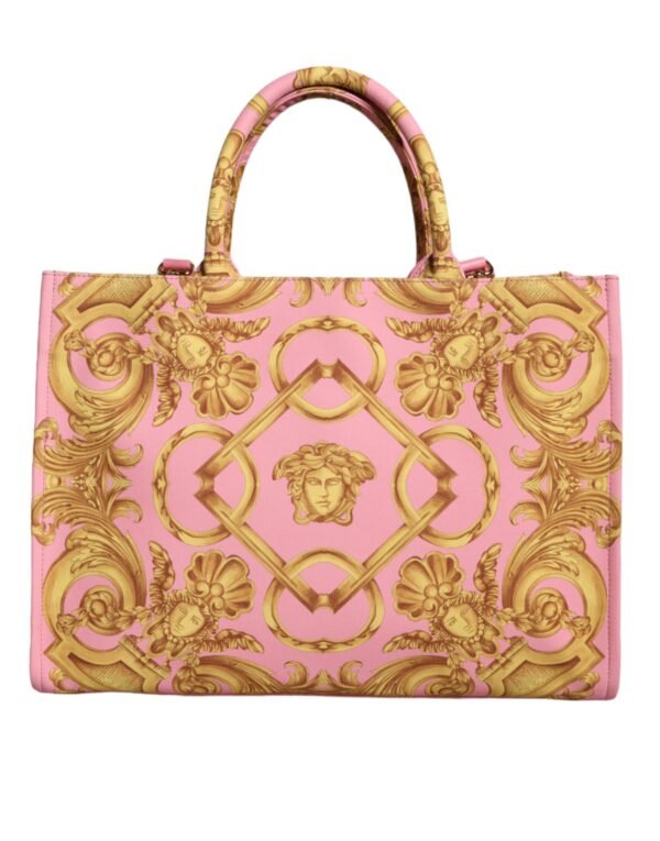 Versace Pink Printed Large Fabric Leather Shopping Tote Bag - Image 7