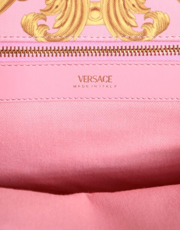 Versace Pink Printed Large Fabric Leather Shopping Tote Bag - Image 8