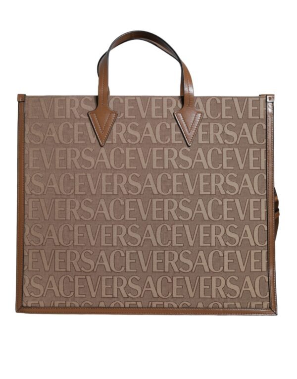 Versace Brown Top Handle Jacquard Leather Logo Crossbody Tote Bag - Image 7