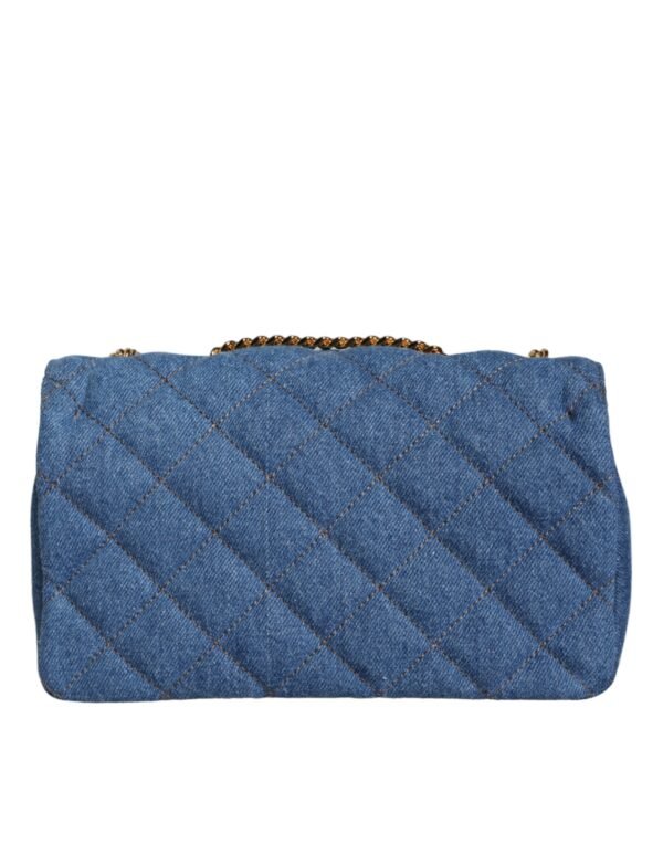 Versace Blue Quilted Denim Leather Crossbody Shoulder Bag - Image 8