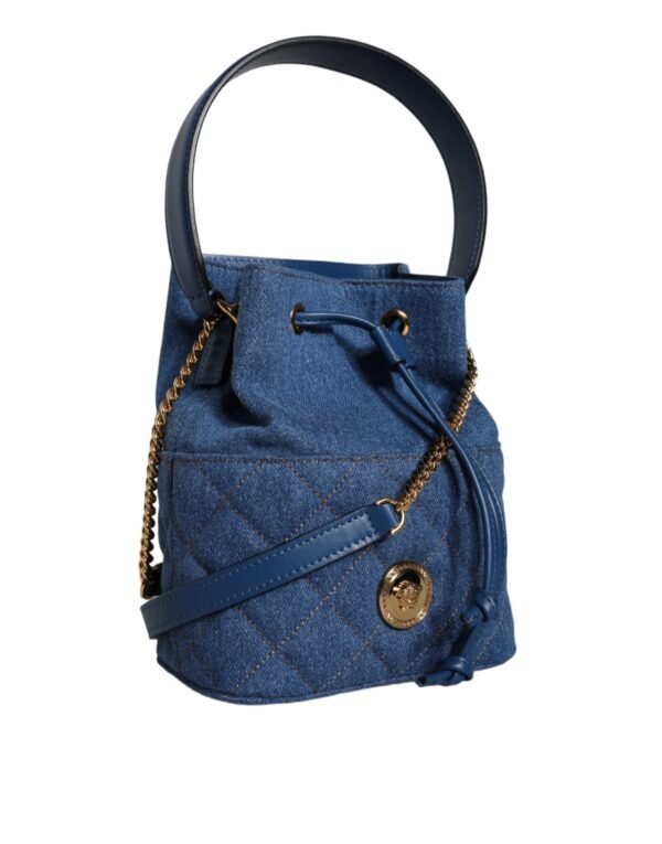 Versace Blue Quilted Denim Leather Crossbody Shoulder Bag - Image 4