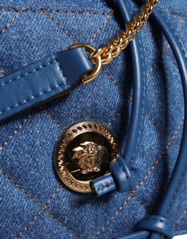 Versace Blue Quilted Denim Leather Crossbody Shoulder Bag - Image 6