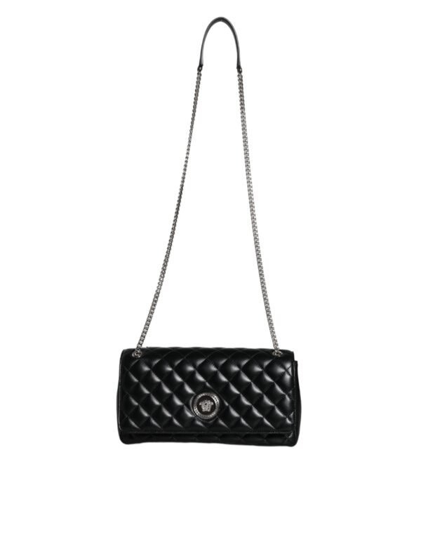 Versace Black Quilted Lambskin Leather Crossbody Shoulder Bag - Image 2