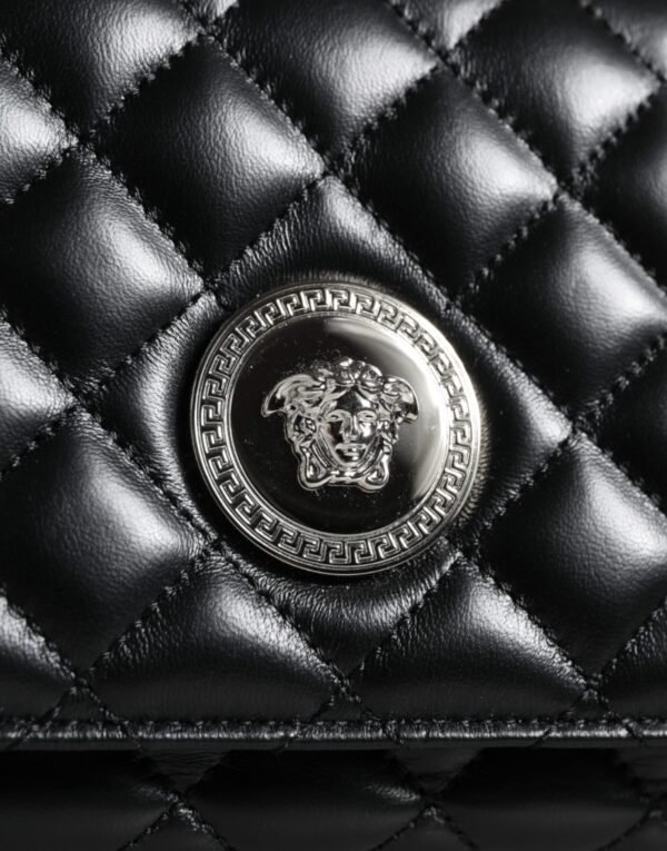 Versace Black Quilted Lambskin Leather Crossbody Shoulder Bag - Image 5
