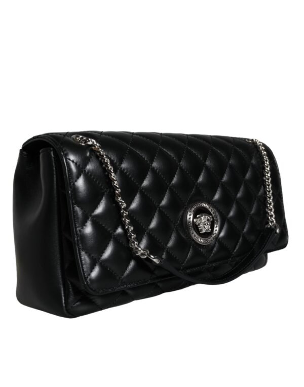 Versace Black Quilted Lambskin Leather Crossbody Shoulder Bag - Image 8