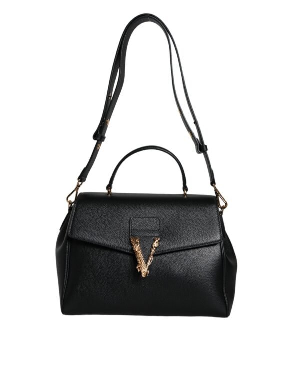 Versace Black Top Handle Grainy Calfskin Leather Crossbody Bag - Image 2