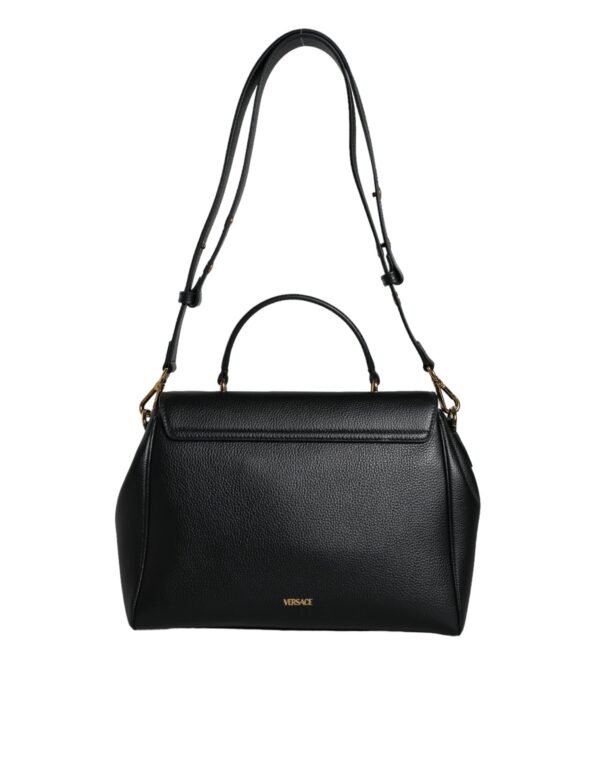 Versace Black Top Handle Grainy Calfskin Leather Crossbody Bag - Image 4