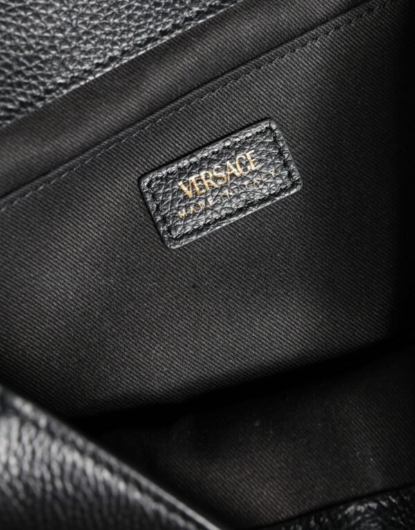Versace Black Top Handle Grainy Calfskin Leather Crossbody Bag - Image 5