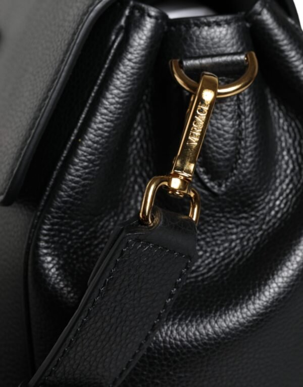 Versace Black Top Handle Grainy Calfskin Leather Crossbody Bag - Image 6