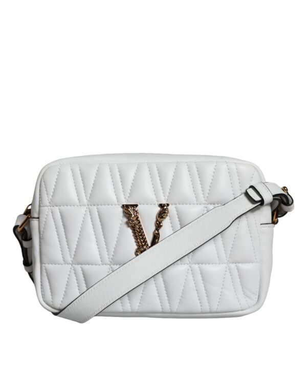 Versace White Quilted Nappa Leather Crossbody Shoulder Bag - Image 3