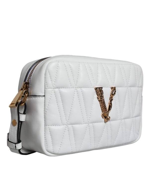Versace White Quilted Nappa Leather Crossbody Shoulder Bag - Image 4