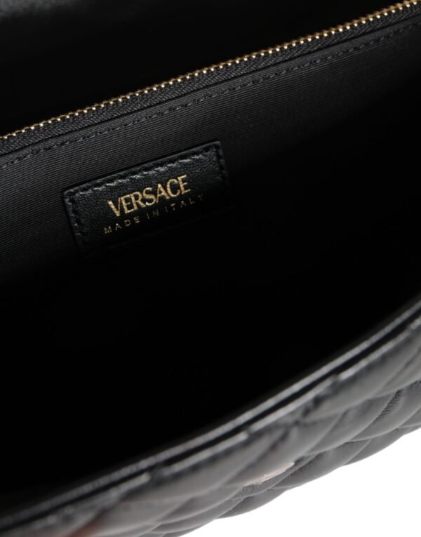 Versace Black Quilted Nappa Leather Crossbody Shoulder Bag - Image 4