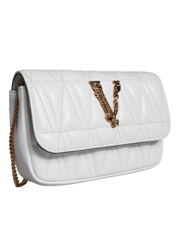 Versace White Quilted Nappa Leather Crossbody Shoulder Bag - Image 3