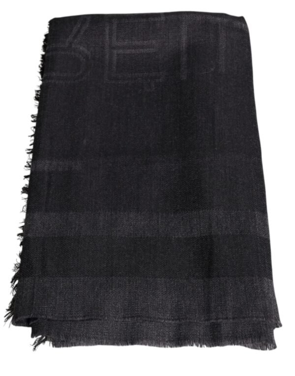 GF Ferre Dark Gray Wool Viscose Foulard Patterned Scarf - Image 2