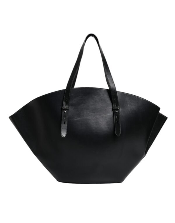 Brunello Cucinelli Black Leather Logo Shoulder Strap Shopping Tote Bag - Image 4