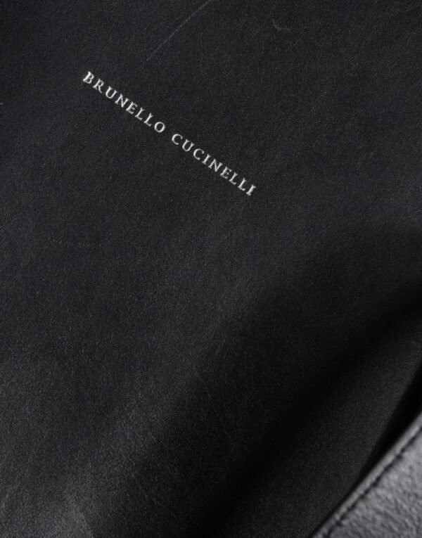 Brunello Cucinelli Black Leather Logo Shoulder Strap Shopping Tote Bag - Image 6