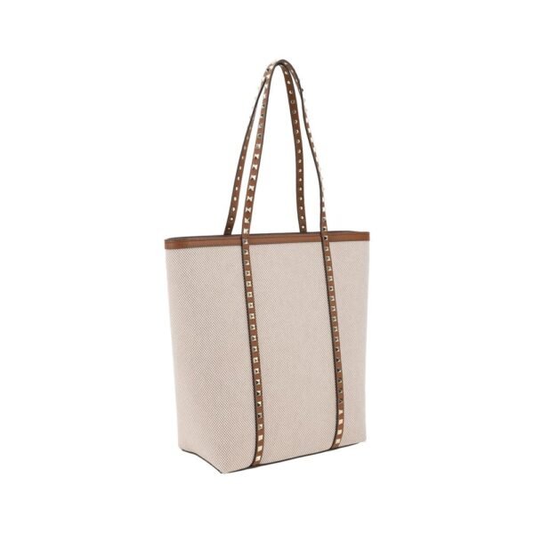 Valentino Garavani Rockstud Beige Tote Bag Handbag - Image 3