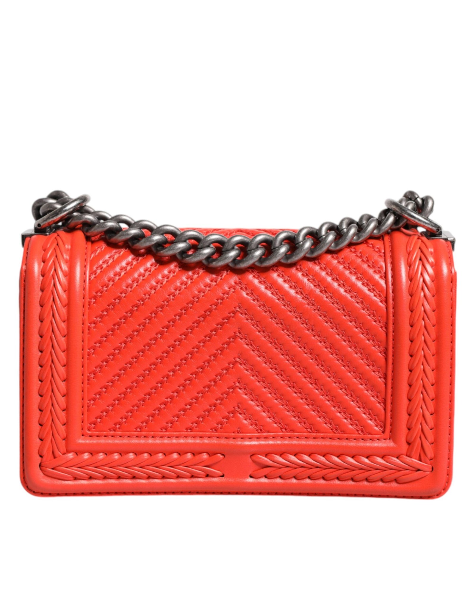 Chanel Orange Small Leather Chain Shoulder Boy Bag - Image 4