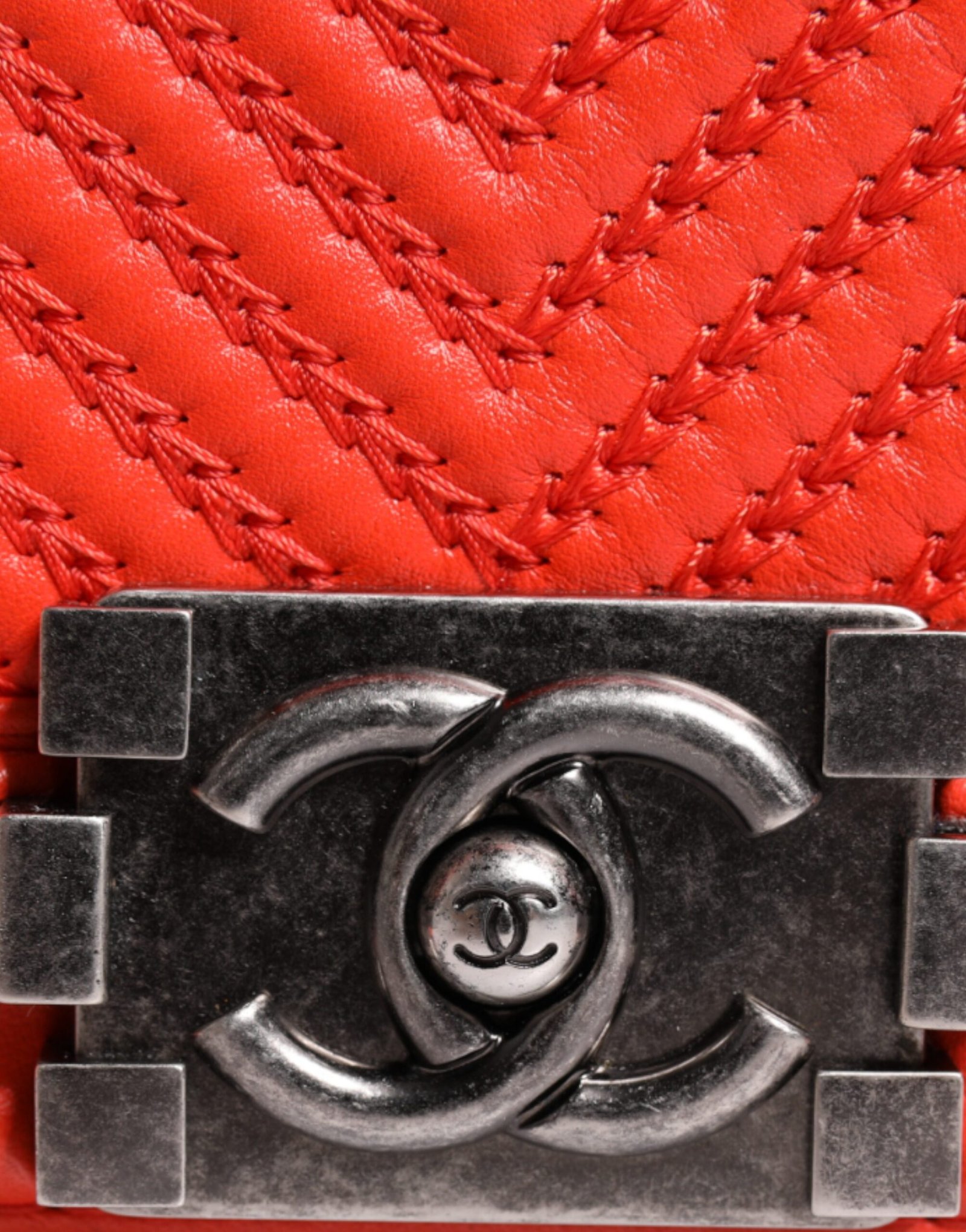 Chanel Orange Small Leather Chain Shoulder Boy Bag - Image 6