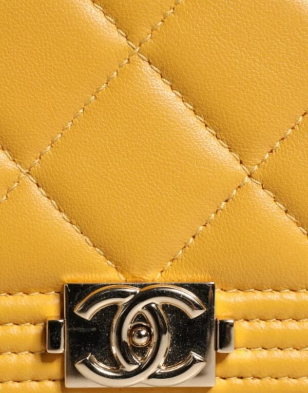 Chanel Yellow Quilted Leather CC Logo Continental Zip Wallet - Image 5