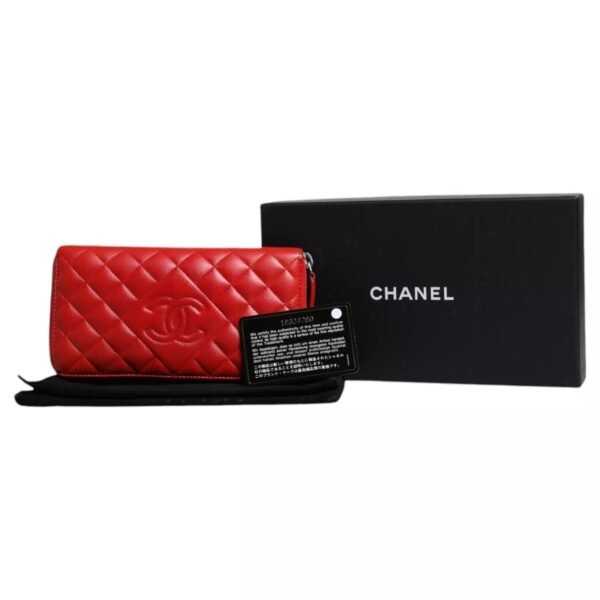 Chanel Red Quilted Leather Logo Continental Zip Box - Image 6