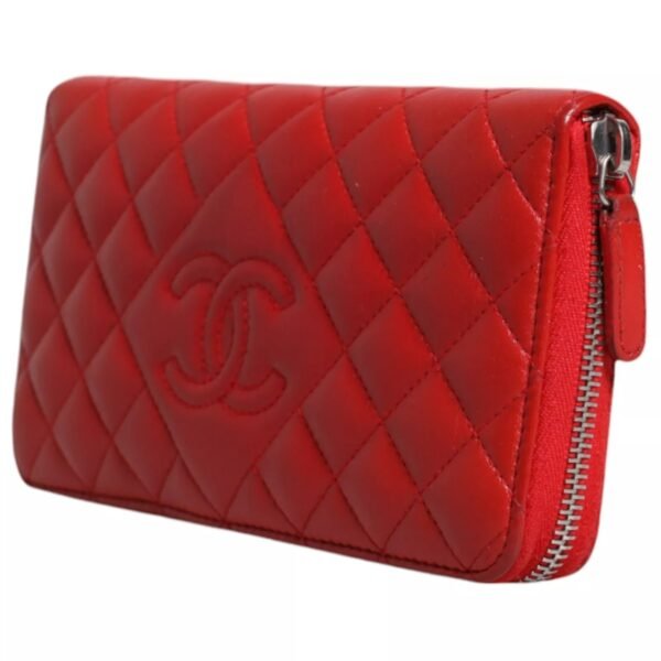 Chanel Red Quilted Leather Logo Continental Zip Box - Image 2