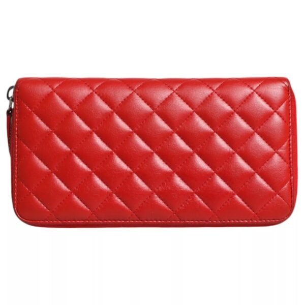 Chanel Red Quilted Leather Logo Continental Zip Box - Image 3