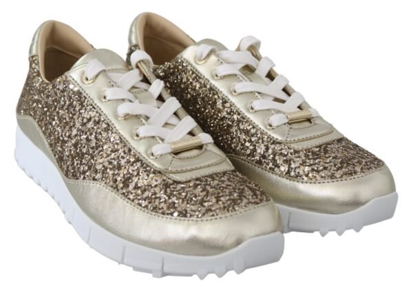 Jimmy Choo Antique Gold Glitter Leather Sneakers - Image 2