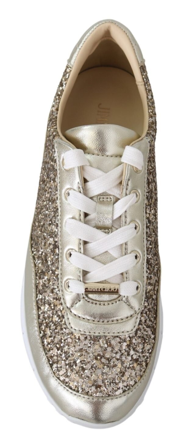 Jimmy Choo Antique Gold Glitter Leather Sneakers - Image 4