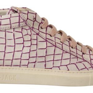 HIDE & JACK Chic White & Burgundy Mid-Cut Leather Sneakers