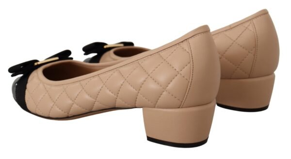 Salvatore Ferragamo Elegant Quilted Leather Pumps in Beige and Black - Image 5