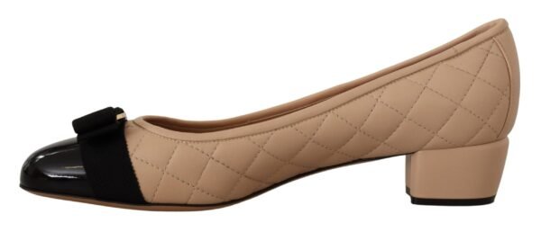 Salvatore Ferragamo Elegant Quilted Leather Pumps in Beige and Black - Image 2