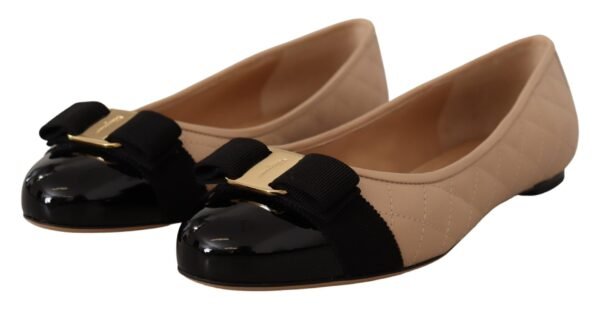 Salvatore Ferragamo Elegant Quilted Leather Flats - Chic Dual-Tone Design - Image 4