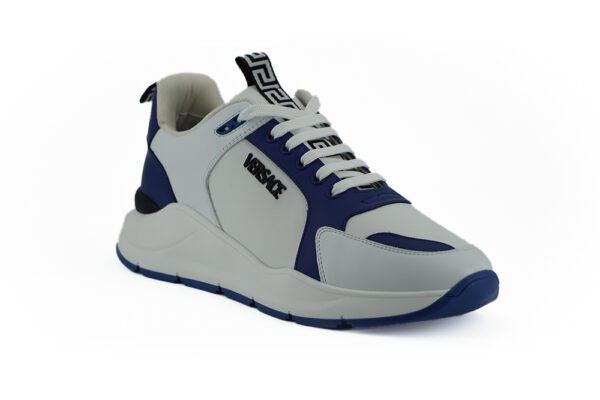 Versace Elegant Blue and White Leather Sneakers - Image 2