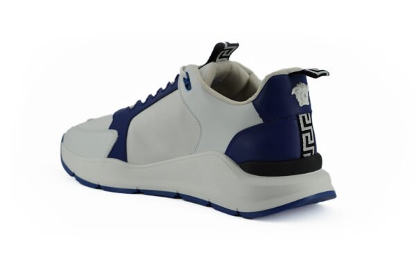 Versace Elegant Blue and White Leather Sneakers - Image 3