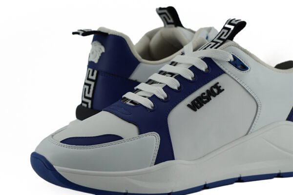 Versace Elegant Blue and White Leather Sneakers - Image 4