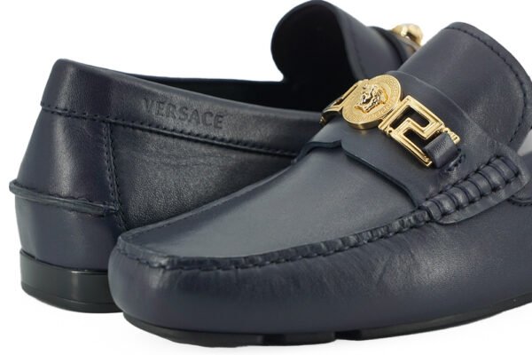 Versace Elegant Navy Blue Calf Leather Loafers - Image 4